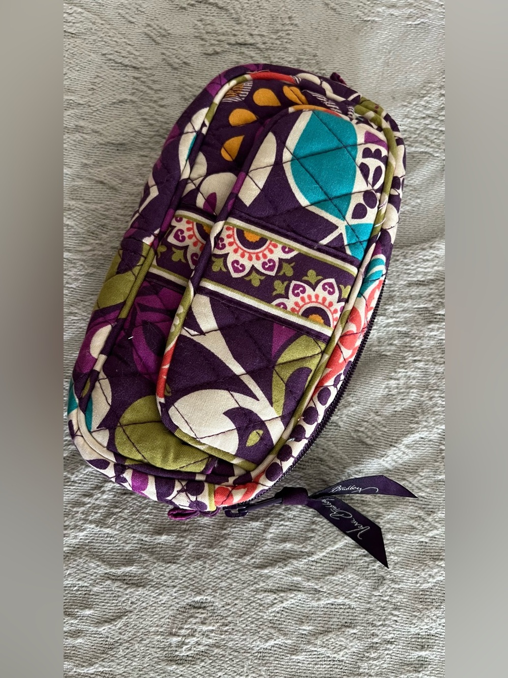 Vera Bradley Purple Quilted Patterned Cosmetic Pouch with Teal & Olive Accents - Picture 4 of 5